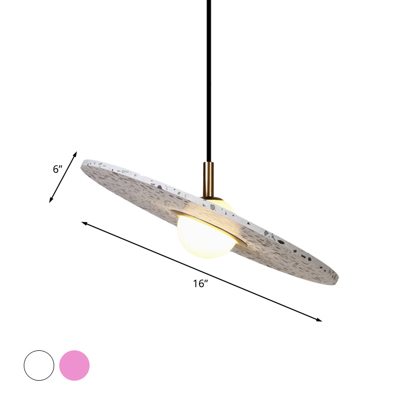 Modern Terrazzo Suspension Light: Round Disc Pendant Lamp for Restaurants - 1-Bulb, White/Pink