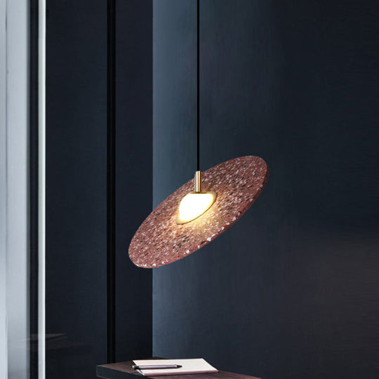 Modern Terrazzo Suspension Light: Round Disc Pendant Lamp for Restaurants - 1-Bulb, White/Pink
