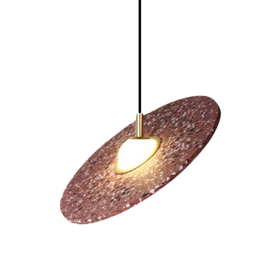 Modern Terrazzo Suspension Light: Round Disc Pendant Lamp for Restaurants - 1-Bulb, White/Pink