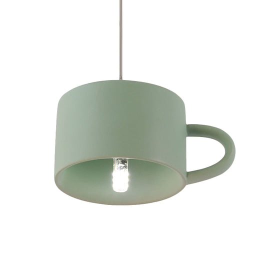 Green Nordic Cup Shape Ceramic LED Pendant Lamp for Modern Restaurants