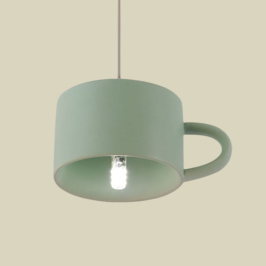 Green Nordic Cup Shape Ceramic LED Pendant Lamp for Modern Restaurants