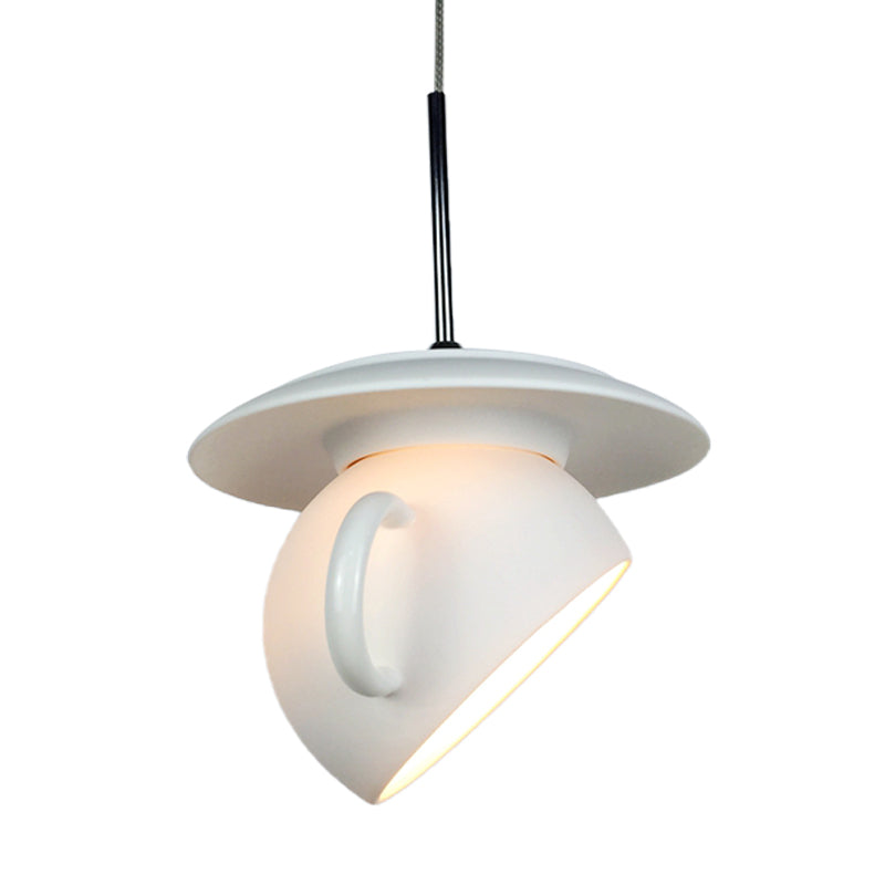Coffee Cup Macaron Pendant Light with Cement Shade - White/Blue/Yellow Finish, LED Ceiling Lamp Fixture