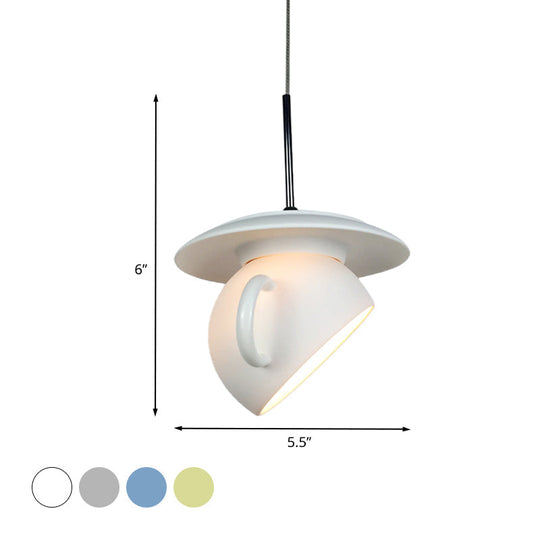 Coffee Cup Macaron Pendant Light with Cement Shade - White/Blue/Yellow Finish, LED Ceiling Lamp Fixture
