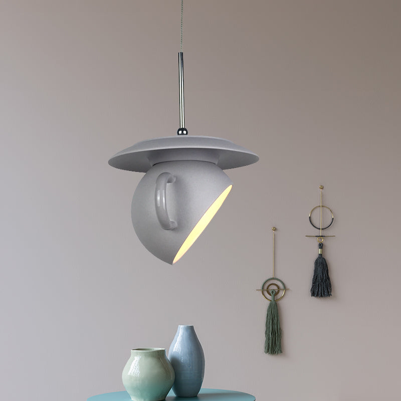 Coffee Cup Macaron Pendant Light with Cement Shade - White/Blue/Yellow Finish, LED Ceiling Lamp Fixture