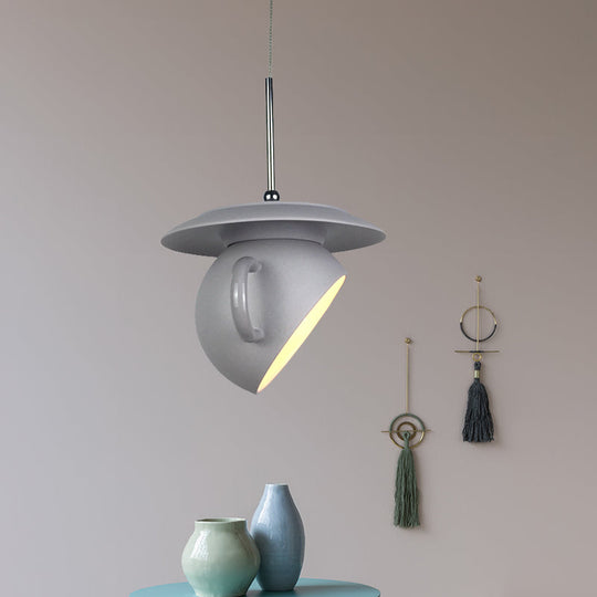 Coffee Cup Macaron Pendant Light with Cement Shade - White/Blue/Yellow Finish, LED Ceiling Lamp Fixture