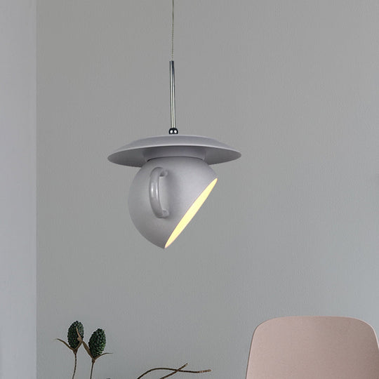 Coffee Cup Macaron Pendant Light with Cement Shade - White/Blue/Yellow Finish, LED Ceiling Lamp Fixture