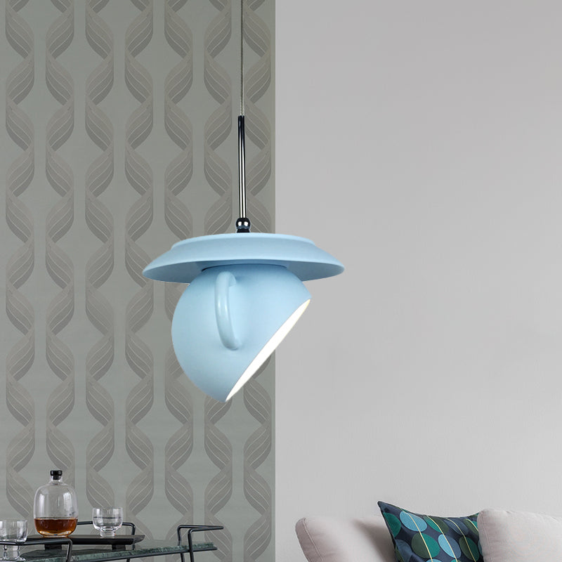 Coffee Cup Macaron Pendant Light with Cement Shade - White/Blue/Yellow Finish, LED Ceiling Lamp Fixture