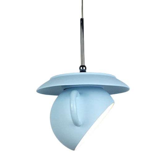 Coffee Cup Macaron Pendant Light with Cement Shade - White/Blue/Yellow Finish, LED Ceiling Lamp Fixture