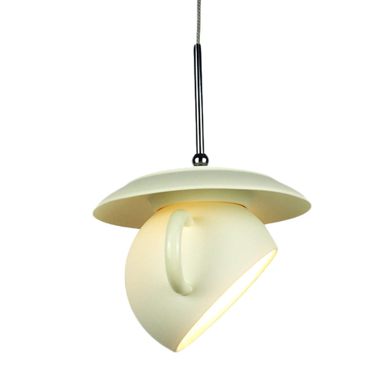 Coffee Cup Macaron Pendant Light with Cement Shade - White/Blue/Yellow Finish, LED Ceiling Lamp Fixture
