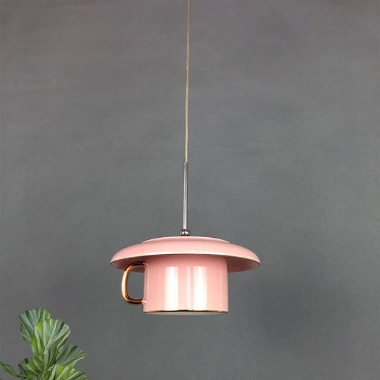 Modern Macaron Coffee-Cup Design LED Suspension Lamp in White/Pink/Grey