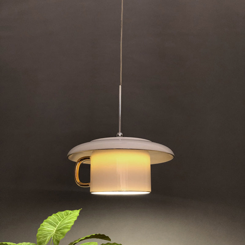 Modern Macaron Coffee-Cup Design LED Suspension Lamp in White/Pink/Grey