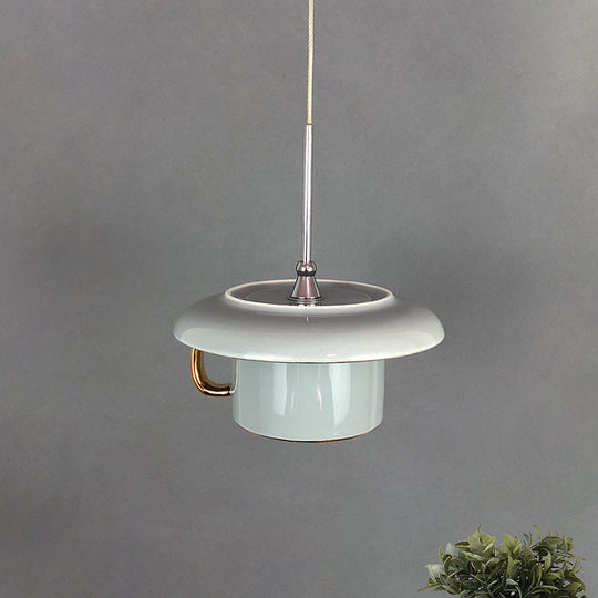 Modern Macaron Coffee-Cup Design LED Suspension Lamp in White/Pink/Grey