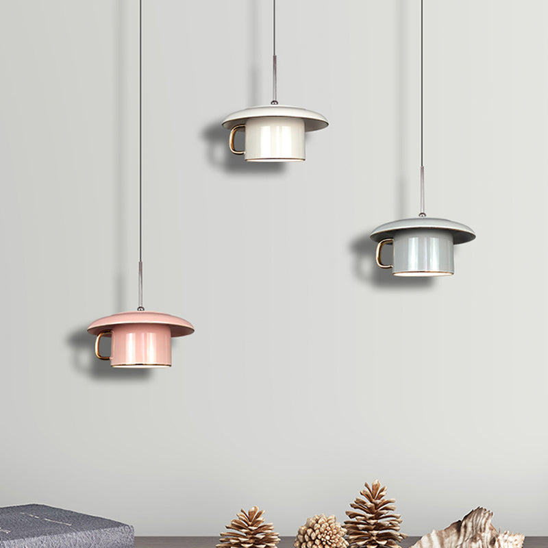 Modern Macaron Coffee-Cup Design LED Suspension Lamp in White/Pink/Grey