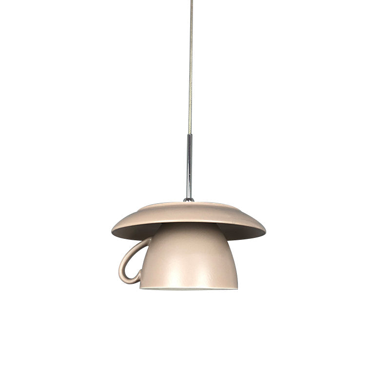 Macaron Pink/Grey/Green LED Pendant Lamp with Coffee Cup Ceramics Shade - Perfect for Restaurants - 1-Light Hanging Lighting