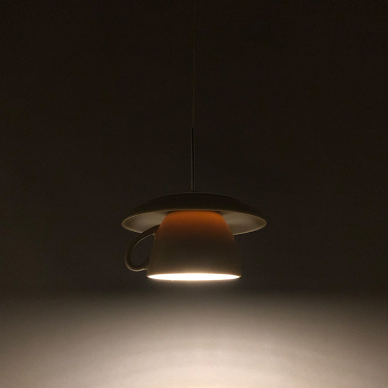 Macaron Pink/Grey/Green LED Pendant Lamp with Coffee Cup Ceramics Shade - Perfect for Restaurants - 1-Light Hanging Lighting
