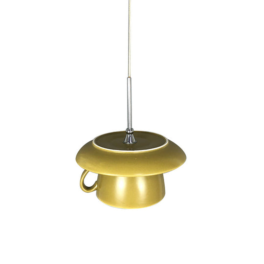 Macaron Pink/Grey/Green LED Pendant Lamp with Coffee Cup Ceramics Shade - Perfect for Restaurants - 1-Light Hanging Lighting