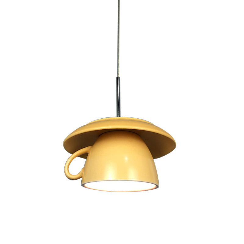 Macaron Pink/Grey/Green LED Pendant Lamp with Coffee Cup Ceramics Shade - Perfect for Restaurants - 1-Light Hanging Lighting
