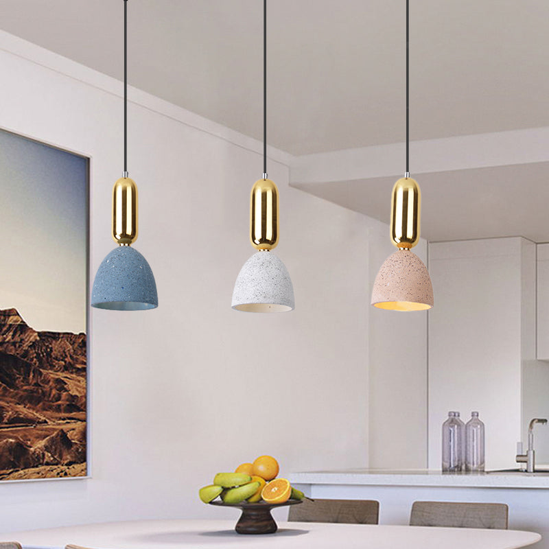 Terrazzo Macaron Dome Pendant Light with 3 White-Pink-Blue Lights - Perfect for Restaurants (Linear Canopy Included)