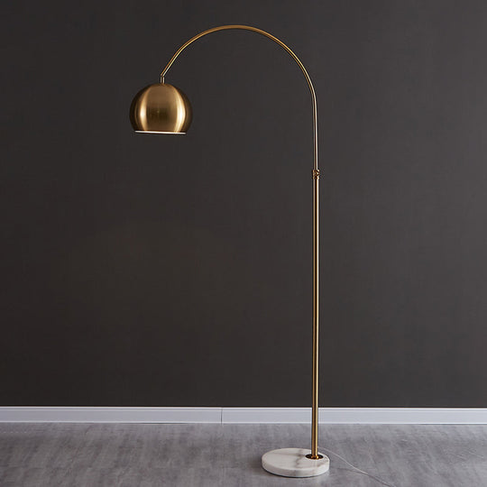 Metal Domed Floor Lamp: Post-Modern Overarching Stand Up Light in Black/Brass