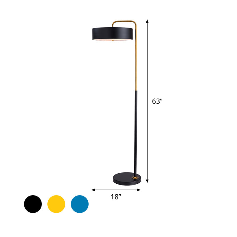 1-Head Macaron Floor Lamp - Black/Blue/Yellow Finish, Drum Standing Light for Living Room