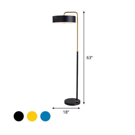 1-Head Macaron Floor Lamp - Black/Blue/Yellow Finish, Drum Standing Light for Living Room