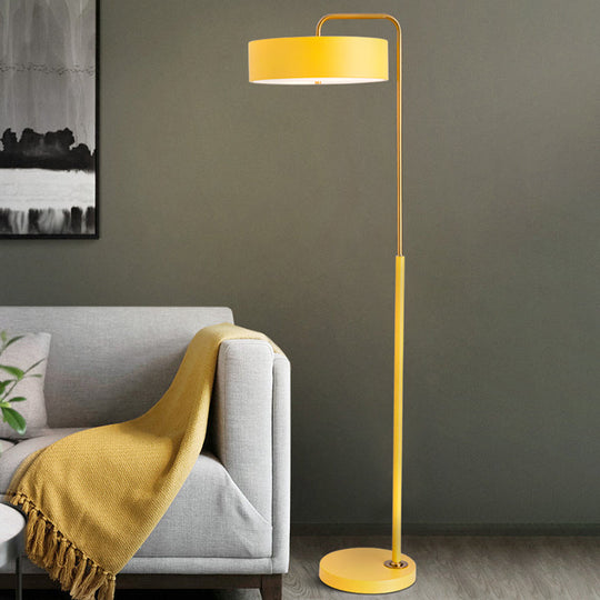 1-Head Macaron Floor Lamp - Black/Blue/Yellow Finish, Drum Standing Light for Living Room