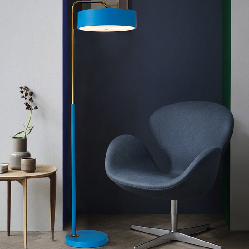 1-Head Macaron Floor Lamp - Black/Blue/Yellow Finish, Drum Standing Light for Living Room