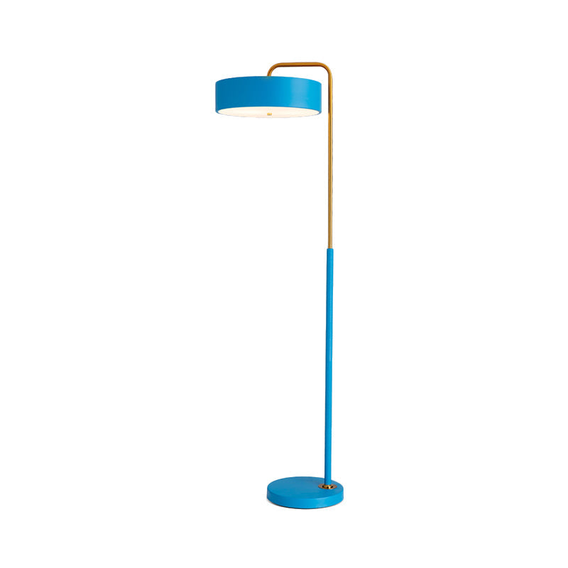 1-Head Macaron Floor Lamp - Black/Blue/Yellow Finish, Drum Standing Light for Living Room