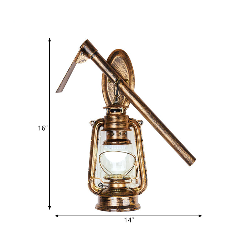 Vintage Lantern Style Wall Hanging Sconce Light in Bronze with Clear Glass and Metal Hoe Deco - Perfect for Living Room Lighting