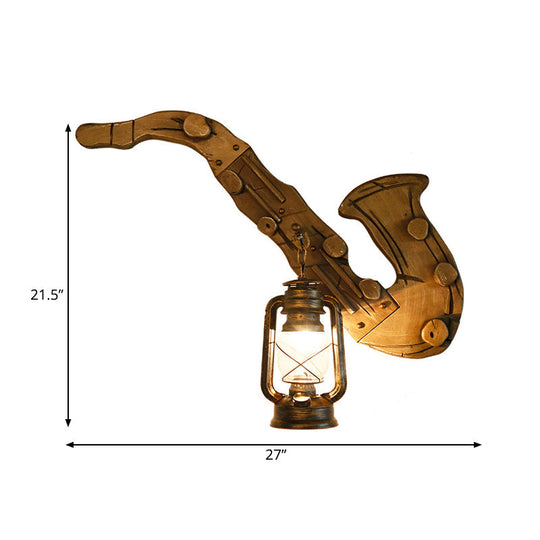 Modern 1-Light Kerosene Wall Sconce – Brass Finish, Clear Glass Lamp with Wood Backplate