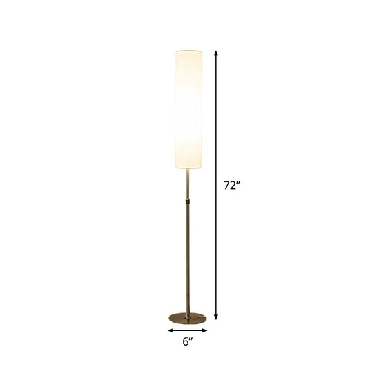 Minimalist White Fabric Cylinder Floor Reading Lamp for Living Room