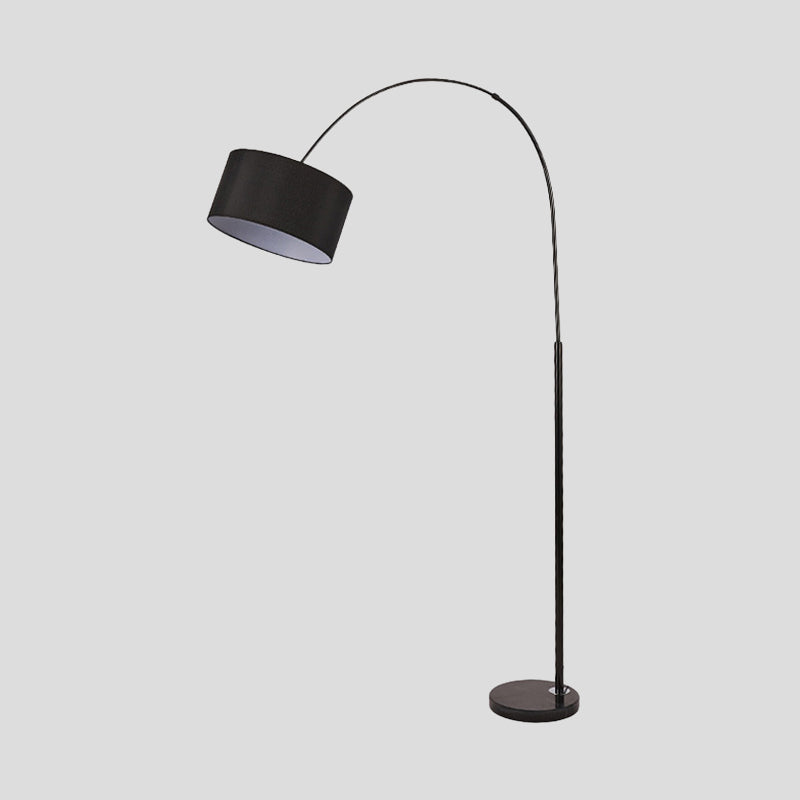 Modern Drum Floor Lamp with Marble Base - Black Fabric Shade - Perfect for Living Room