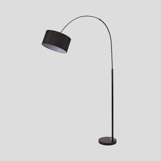 Modern Drum Floor Lamp with Marble Base - Black Fabric Shade - Perfect for Living Room