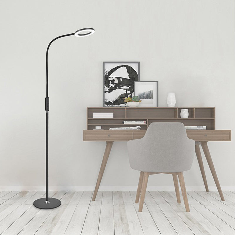 Modern Metal Loop Floor Lamp - White/Black LED Floor Light for Living Room