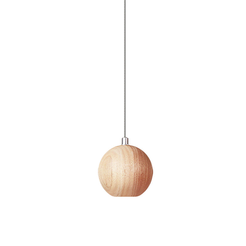 Sleek Sphere Wood Drop Pendant Light - Beige LED Ceiling Lamp for Study Room