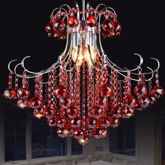 Traditionalist Raindrop Purple/Red Crystal Ball Chandelier Pendant Light with Chrome Down Lighting - Set of 3 Bulbs
