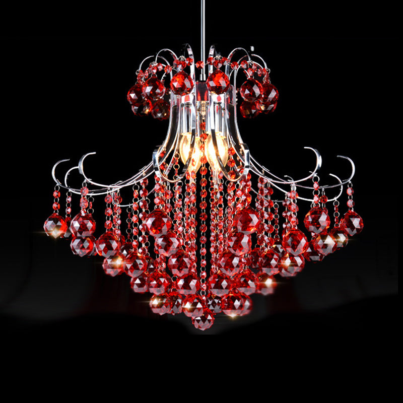 Traditionalist Raindrop Purple/Red Crystal Ball Chandelier Pendant Light with Chrome Down Lighting - Set of 3 Bulbs