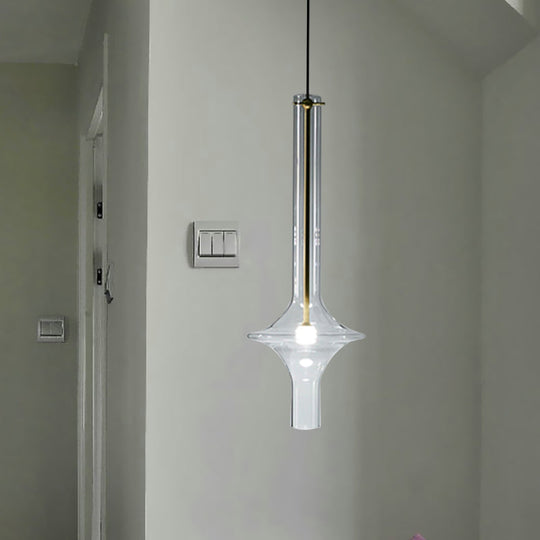 Minimalist 1-Head LED Hanging Pendant Lamp - Clear Glass Wavy Tube Ceiling Light