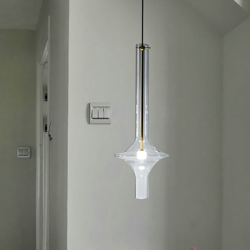 Minimalist 1-Head LED Hanging Pendant Lamp - Clear Glass Wavy Tube Ceiling Light