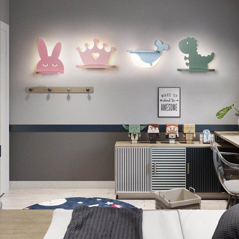 Cartoon LED Wall Sconce with Shelf for Kids' Bedroom Decor