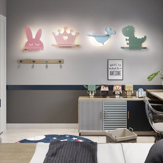 Cartoon LED Wall Sconce with Shelf for Kids' Bedroom Decor