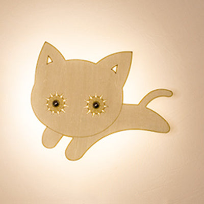 Animal LED Wall Sconce for Kids' Rooms and Corridors in Beige Wood Finish