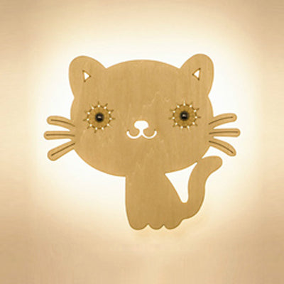 Animal LED Wall Sconce for Kids' Rooms and Corridors in Beige Wood Finish