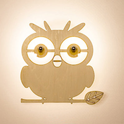 Animal LED Wall Sconce for Kids' Rooms and Corridors in Beige Wood Finish