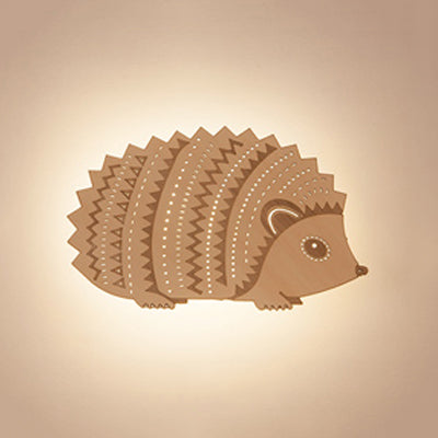 Animal LED Wall Sconce for Kids' Rooms and Corridors in Beige Wood Finish