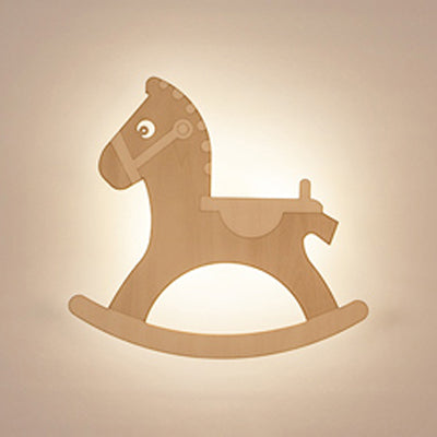 Animal LED Wall Sconce for Kids' Rooms and Corridors in Beige Wood Finish