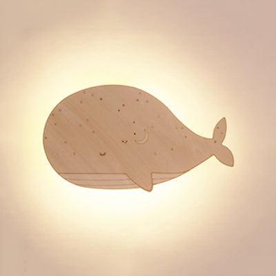 Animal LED Wall Sconce for Kids' Rooms and Corridors in Beige Wood Finish