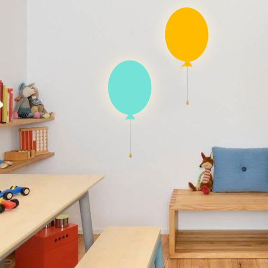 Cartoon LED Wall Sconce - Wooden Slim Panel Balloon Light for Child's Bedroom or Kindergarten