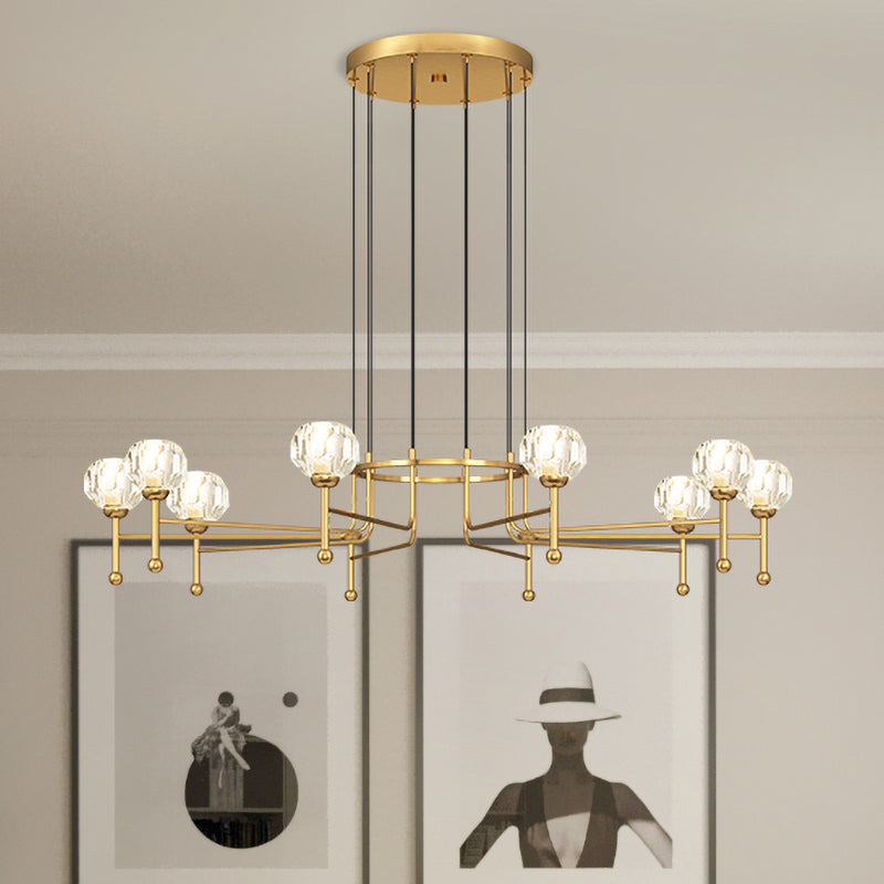 Diamond Crystal Brass LED Ceiling Pendant Light - Modernist 6/8-Bulb Kit, 27"/31" Wide