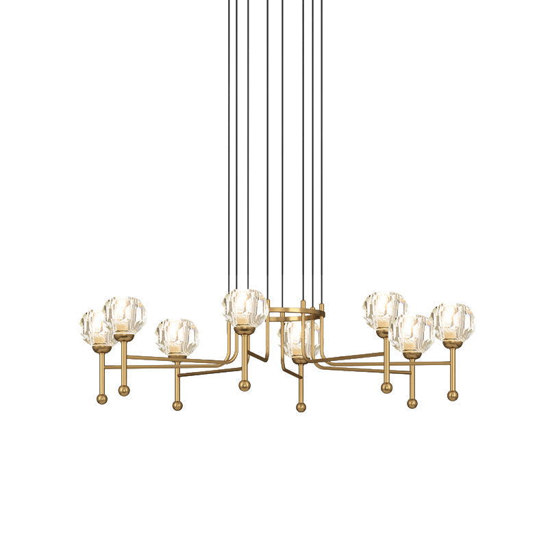 Diamond Crystal Brass LED Ceiling Pendant Light - Modernist 6/8-Bulb Kit, 27"/31" Wide